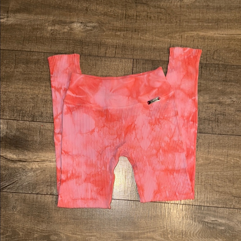Bombshell Sportswear Pink Tie-Dye Ribbed Seamless High Waisted Leggings